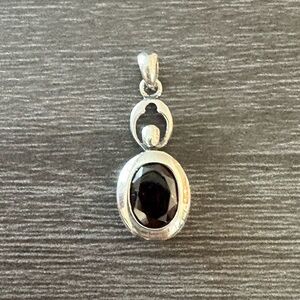Vintage Sterling Silver Oval Cut Red Garnet Pendant